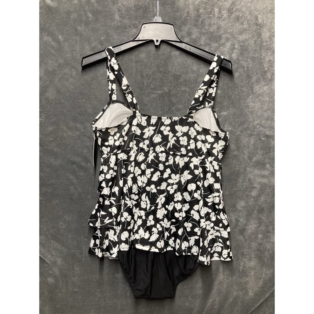 NWT Croft & One Piece Tummy Control Swimsuit Tiered Floral Black White Sz 14 - Picture 10 of 10